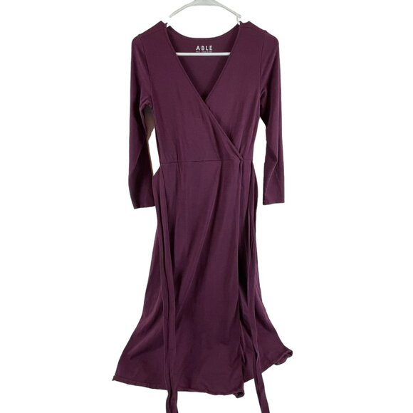 able the label Dresses & Skirts - Able the Label Faux Wrap Midi Dress Sz Small Womens Maroon Purple